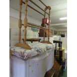 CREAM PAINTED BASKETWEAVE BLANKET BOX TOGETHER WITH A LIGHTWOOD TOWEL RAIL*
