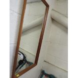 RECTANGULAR WALL MIRROR IN A TEAK FRAME.