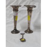 PAIR OF FILLED SILVER VASES , TOGETHER WITH A SILVER SOUVENIR SPOON.