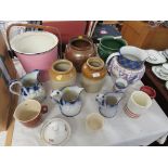 STONE WARE JARS , POTTERY JUGS , PLANTERS AND OTHER ITEMS. * (AF)