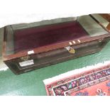 A MAHOGANY GLAZED TABLE TOP DISPLAY CABINET.