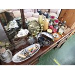 SELECTION OF VINTAGE HOME WARE INCLUDING SCALES , BRASS CANDLE STICKS , SODA SYPHON , COMMERCIAL