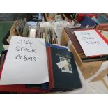 A LARGE SELECTION OF USED BRITISH AND FORGIEN STAMP ALBUMS. (THREE BOXES)