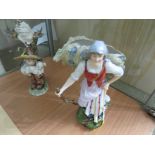 CONTINENTAL PORCELAIN FIGURE OF COUNTRY GIRL CARRYING WOOL, IMPRESSED AND UNDERGLAZE MARKS TO