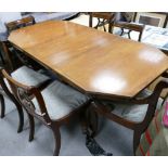 Reproduction Modern Mahogany Extending Dinner Table: with extra leaf & six chairs