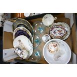 A mixed collection of items to include: Masons tray, Lidded vase, decorative cabinet plates,