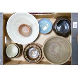 A collection of primitive studio pottery to include : bowls,