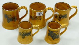 A collection of Wade veteran motoring tankards: (5)