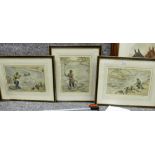 Three Fishing Theme Limited Edition Coloured Etchings: largest 52 x 40cm (3)