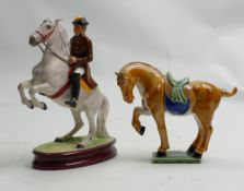 Pottery Figure of Rearing Lipizzaner horse & Rider: together with similar Chinese item(2)