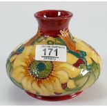 Moorcroft Sunflower Decorated Squat Vase: height 11cm,
