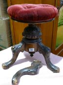 Victorian Walnut Tripod Legged Piano Stool: damaged leg