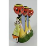 Lorna Bailey limited edition Art Deco Lady triple vase : with certificate, height 28.5cm.