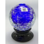 Contemporary style glass round vase on stand: height 24cm.