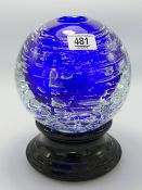 Contemporary style glass round vase on stand: height 24cm.