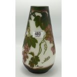 Cameo glass vase decorated with grapes: reproduction marked Galle, height 25cm.