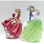 Royal Doulton lady figures: Autumn breezes Hn1913 and Top O hill HN1834 (2)