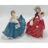 Royal Doulton Lady Figures: Autumn Breezes HN1934 & Elaine HN5273(2)