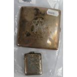 Silver cigarette case & vesta case: Gross weight 173.6g. Engraved dedication to cigarette case.