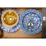 A collection of Turkish ceramic plaques: decorated in various colours and sizes.