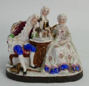 German porcelain figure group of chess players: Measures 14cm wide. Late 19th / early 20th century.
