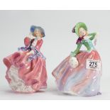 Royal Doulton Lady Figures: Top O' The Hill HN1849 & Autumn Breezes HN1911,