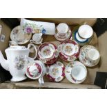 A collection of floral china tea cups & saucers: including Shelley Duchess part teaset,
