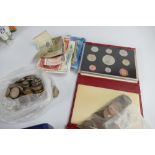 Job lot of various world banknotes and coins including 2002 proof coin set: 9 coin set from £5 down,