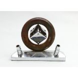 Michelin Art Deco chrome & steel advertising pen stand: Measuring 18cm wide.