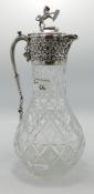 Cut Glass & Silver Plate Wine Ewer: with shielded Lion decoration,
