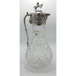 Cut Glass & Silver Plate Wine Ewer: with shielded Lion decoration,