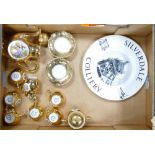 Gilded Contential miniature tea set: together with commemorative Silverdale Colliery plate