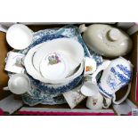 A mixed collection of items to include: Early Blue & White items, Goss Shielded ware,