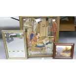 A collection of framed items to include: framed tapestry,