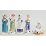 Royal Doulton Kate Greenaway Figures : Ruth HN2799, Carrie HN2800, Anna HN2802,