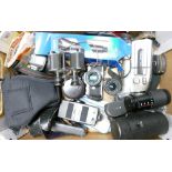 A mixed collection of camera equipment to include:m Cannon hi8 video camera,