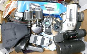 A mixed collection of camera equipment to include:m Cannon hi8 video camera,