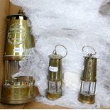 Large brass miners lamp the protector and 2 smaller lamps:
