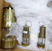 Large brass miners lamp the protector and 2 smaller lamps: