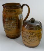 Doulton Lambeth Stoneware items : including Gladstone jug (cracked) and tobacco jar & cover.