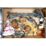 A mixed collection of items to include: Coalport Lady figure Daphne( damaged) Bossons Head figures,