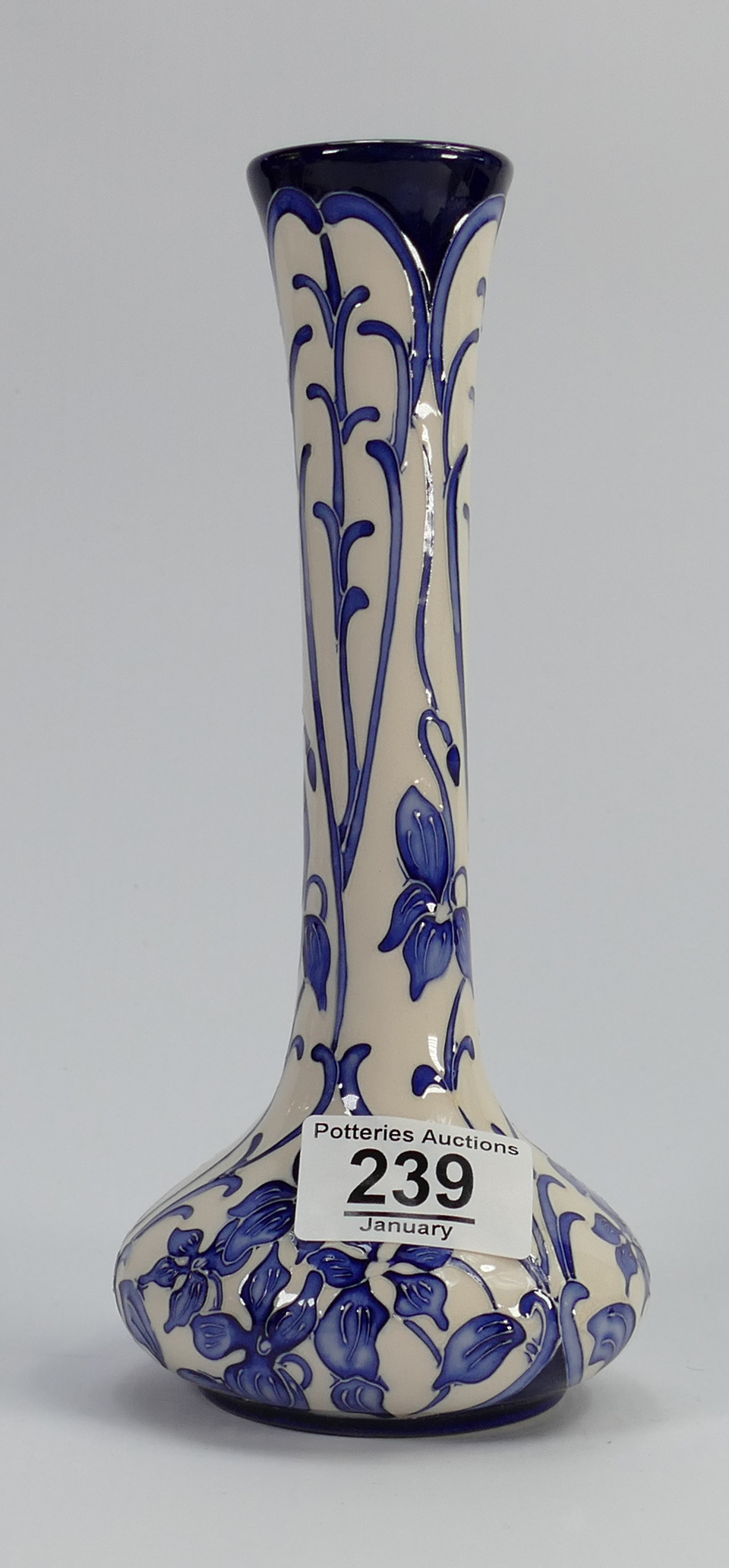 Moorcroft Viola vase: Trail piece dated 13/05/2018.