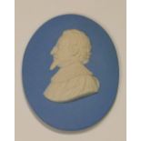 Wedgwood solid pale blue Jasper portrait medallion of Hugo Grotius: Dutch philosopher Huigvangroot,
