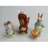 Beswick Beatrix Potter figures : Squirrel Nutkin, Cecily Parsley and Miss Moppet, all BP2.