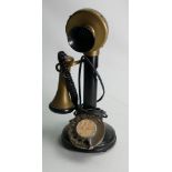 Converted Brass & Metal Dial Candlestick Telephone: