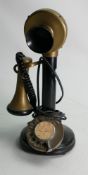 Converted Brass & Metal Dial Candlestick Telephone: