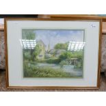Unsigned Framed Watercolour of Farmyard scene: overall 77 x 54cm