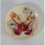 Moorcroft Butterfly & Violets patterned Coaster: dated 1992, diameter 12cm,