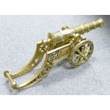 Heavy brass fireside cannon : length 41cm