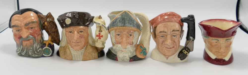 Royal Doulton Small Character Jugs: Bootmaker D6579, Merlin D6536, Don Quixote D6460,